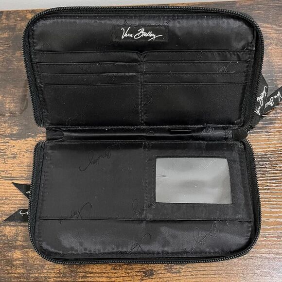 Vera Bradley Zip Around Wallet Black White Night & Day Pattern - Picture 3 of 3